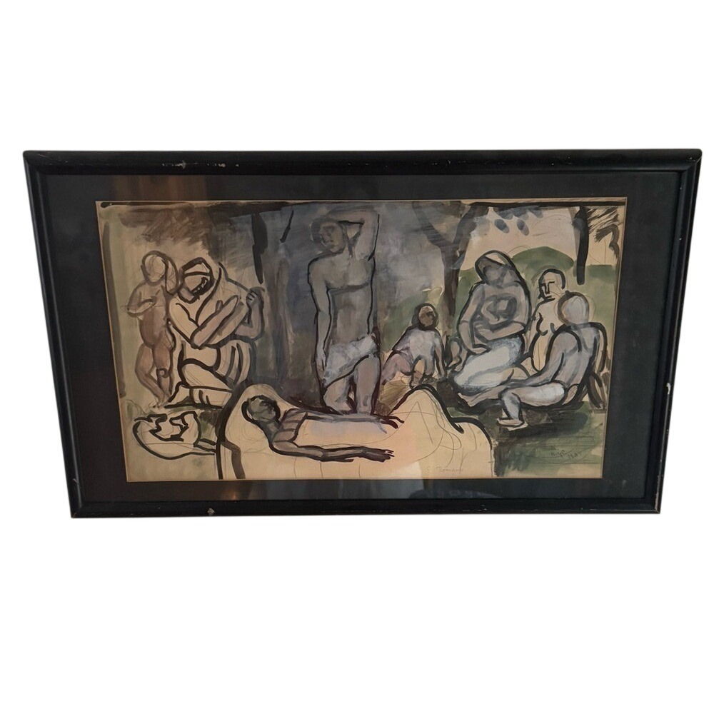 Vintage 1937 E. Romano‎ Modernist Painting NYC Figurative Rare (Unauthenticated)